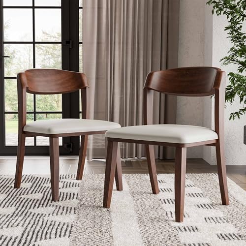 Furniture of America Nazaen IV Mid-Century Modern Solid Wood 20-inch Side Chairs Set of 2 with Curved Backrest, Semi-Handmade, Upholstered Seating for Home Kitchen, Dining Room, Rich Walnut - color: Rich Walnut, size: Style 4