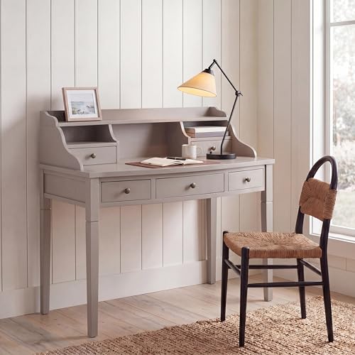 SAFAVIEH Furniture - Landon 5-Drawer Writing Desk - Quartz Grey - Solid Wood - Classic Hutch Design - Ideal for Home Office, Living Room, Den, 36.2"W x 19.1"D x 40.5"H (AMH6516C) - color: Quartz Grey