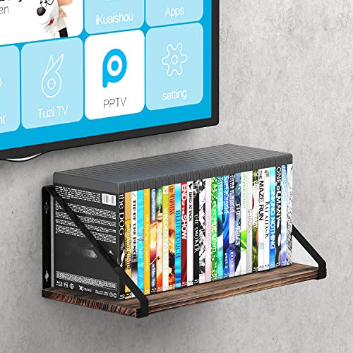 BAMEOS Floating Shelves Rustic Wood Wall Shelf Wall Mounted Shelves for Living Room, Office, and Bedroom, with Metal Bracket - style: 1 pack Carbonized 16"W 8"D