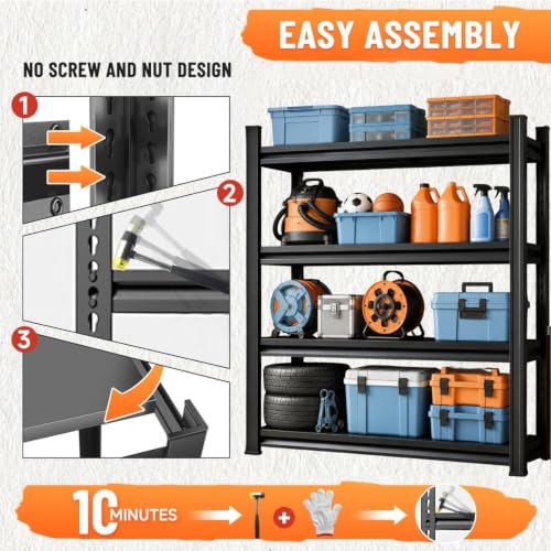Garage Shelving, Heavy Duty Storage Shelves, Adjustable Boltless Units | Metal Shelving with Double Layer Posts, Industrial Steel Shelving for Garage Basement Warehouse Kitchen, Black, 54H*16W*12D - size: 16W*54H*12D-4T
