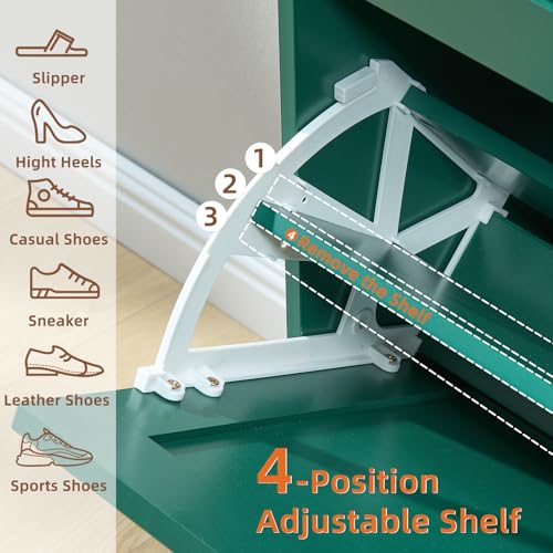 LEYAOYAO Shoe Cabinet Storage for Entryway with 2 Flip Drawers | Rack Narrow Organizer Slim Hidden Wood Shoe Cabinet Furniture - color: Green