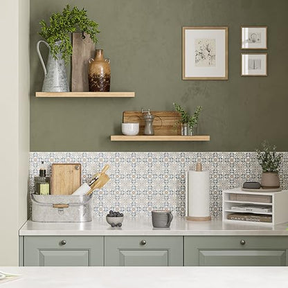 Ballucci Floating Shelves, 24" Wood Wall Shelf Set of 2, with Invisible Brackets for Bathroom, Living Room, Bedroom, Kitchen, Nursery, 6" Deep, Natural Oak - color: Natural Oak, size: 23.6 inches