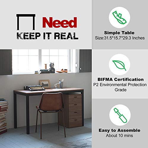 Need Small Computer Desk 31-1/2" Sturdy and Heavy Duty Writing Desk for Small Spaces and Small Desk Study Table Laptop Desk- AC3BB-80-40 - color: Teak & Black Frame, size: 31inch