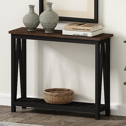 ChooChoo Console Table for Entryway Sofa Tables Living Room Farmhouse, Hallway Foyer Table Narrow with Shelf, Black - color: Black, size: 11.8"d X 39.4"w X 31.5"h