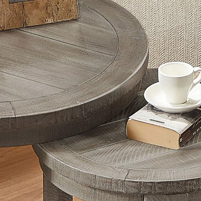 Round End Side Table Set of 2, Handcraft Nesting Table for Living Room, Modern Wood Circle Style, Easy Assembly, Light Brown - color: S1-2pcs-light Brown