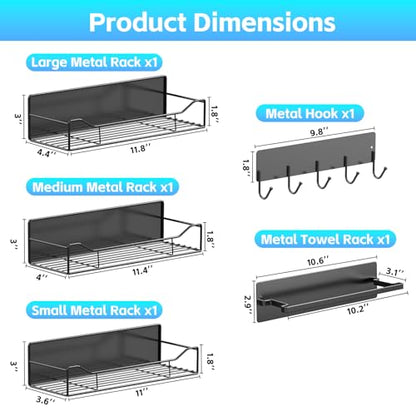 Magnetic Shelves for Washing Machine, 5 Pack Heavy Duty Laundry Shelf Organizer with Hooks, Strong Magnetic Storage Rack for Washer, Dryer, Refrigerator & Kitchen Laundry Organizer (Black)