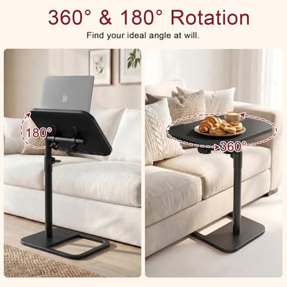 GOYLSER TV Tray Table Adjustable Height, Flip-Top, Snack Side Table with 360° Swivel and 180° Tilt, C Shaped End Table for Couch, Sofa, Dinner Eating and Recliner (Black) - color: Black, style: Tilt C Table