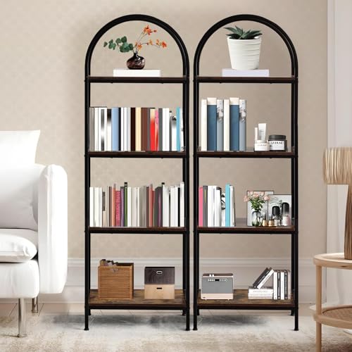 Garvee Arched Bookshelf 4 Tier,Arched Display Racks,Tall Standing Bookshelves with Metal Frame,Modern Open Storage Shelf Display Rack for Bedroom, Living Room, Home Office | Tall Standing Bookshelves ,Modern Open Storage Shelf Display Rack for Bedroom, Li