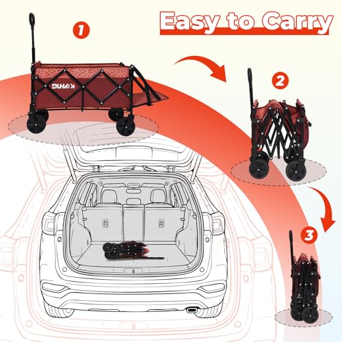 Compact Foldable Tailgate Wagon Cart with Wheels, 12 lb Lightweight Small Folding Utility Wagon for Garden, Grocery, Beach, Camping - Portable Cart (Red) - color: Brick Dot