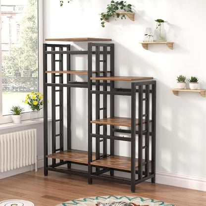 BRIGHTSHOW Kitchen Storage Shelf Bakers Rack, 6-Tier Coffee Bar Table, Kitchen Microwave & Mini Fridge Stand Shelves for Spices, Pots and Pans (52 x 40 x 17.5inch) (Brown no Wheels) - color: Brown No Wheels