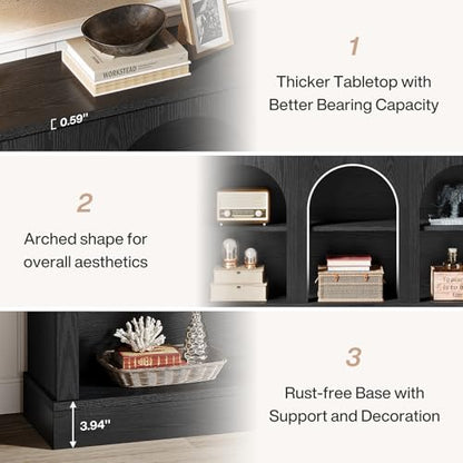 Tribesigns Farmhouse Console Table, 63-Inch Long Entryway Table with 3 Tier Storage, Wooden Rectangular Sofa Table Behind The Couch for Entrance, Hallway, Living Room, Black - color: Black