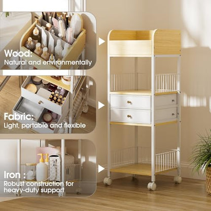 TidyStash Rolling Cart with Drawers 4-Tier Storage Cart with Large Drawers, Heavy-Duty Steel Frame and Wood Shelves Organizer for Makeup, Skincare Bathroom Kitchen Dorm Vanity Home Supplies - style: Tall - Double Drawer
