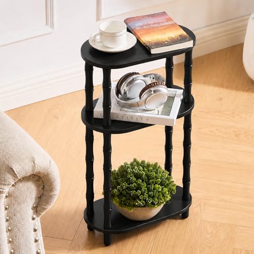 Narrow Side Table with Storage, 3-Tier End Table Skinny Nightstand for Bedroom, Living Room Small Space, Black - color: Black, size: 15.7" x 7.7" x 24.4"