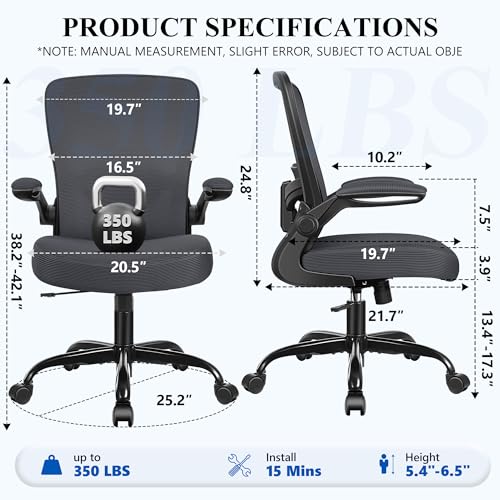 FelixKing Office Chair, Ergonomic Desk Chair Breathable Mesh Chairs Adjustable High Back Lumbar Support Flip-up Armrests, Executive Rolling Swivel Comfy Computer Chairs Home Office Dark Gray - color: Slate Gray