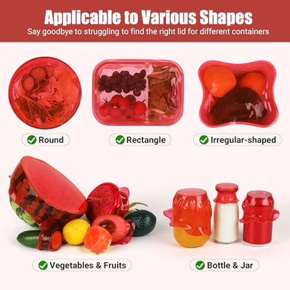 Silicone Stretch Lids for Food Storage in Fridge, Reusable Elastic Bowl Covers for Cup, Cans, Jars, Round & Rectangle Container, Food Grade Silicone Microwave Food Cover, Red, 6PCS - color: 6 Pcs Red