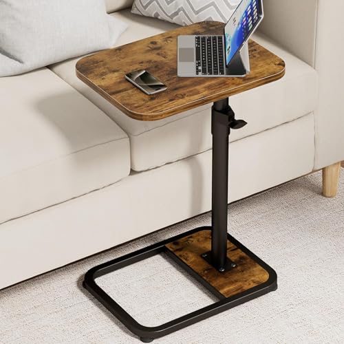 GOYLSER C-Shaped Tables Small Swivel End Table, Height Adjustable Side Tables Living Room, Rotating Snack Couch Wooden Tv Trays for Eating On Couch, Rustic Brown - color: Rustic Brown, style: Standard C Table