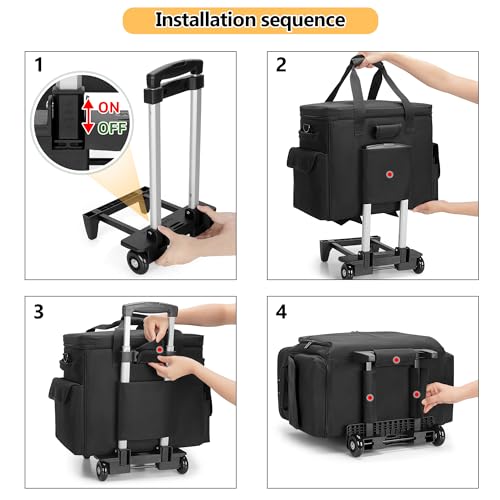 Trunab Rolling Scrapbook Tote with File Pocket & Trolley, Craft Organizer | Expandable File Pocket, Detachable Trolley, Padded Sleeves for 15.6" Laptop, Scrapbooking Supplies & Art Tools - color: Black