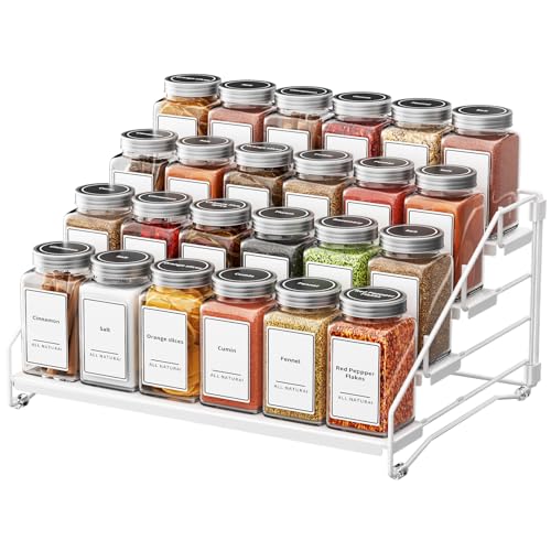 BOIVSHI Tiered Spice Rack, 4 Tier Spice Shelf Organizer for Cabinet, Spice Rack Organizer, Depth Adjustable Seasoning Rack Organizer for Cabinet, Countertop, Pantry, Metal, White (1 Pack) - color: White, size: 1 Pcs