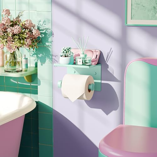Toilet Paper Holder with Shelf Wall Mounted Toilet Paper Roll Dispenser | Heavy Duty Stainless Steel Mint Green - color: K-mint Green
