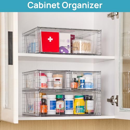 Vtopmart Clear Stackable Storage Drawers, 3 Pack Wide Organizer Set | Wide and Small Pull-Out PET Drawers with Stackable Design for Bathroom Organization, Cabinets, Closets, Pantry and Medicine - style: 1 Wide+2 Small