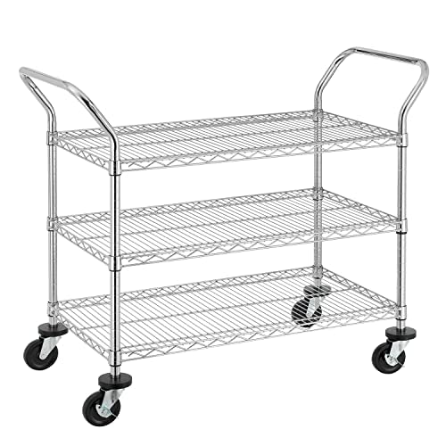 Finnhomy 3-Tier Commercial Grade Rolling Cart, Heavy Duty Utility Cart with Wheels and Handles, Metal Kitchen Carts on Wheels with 500 lbs Capacity, Shelf Size 20" D x 36" W, NSF - size: 20"D x 43.3"W x 39.7"H