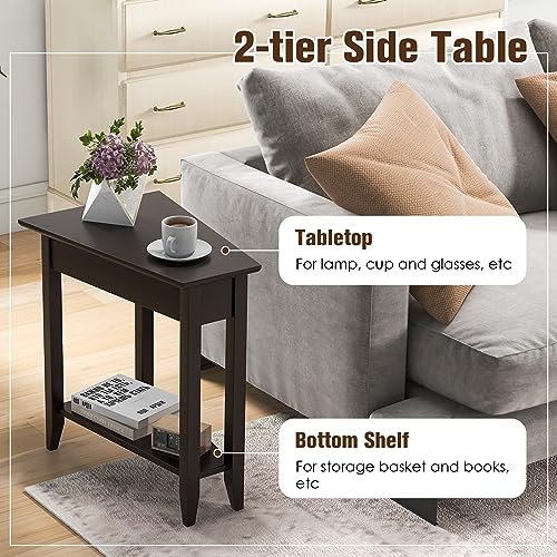 GIANTEX Wedge End Table, Triangle Side Table with Storage Shelf and Solid Wood Legs, Recliner Table, 24.5" Tall Nightstand, Modern Narrow Accent Table for Small Space Living Room, Espresso - color: Espresso