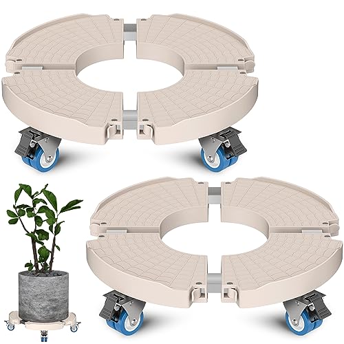 Goovilla Plant Stand with Wheels 440LBS Load,2Pack, Adjustable 15-22",Beige | Heavy Duty Plant Caddy with Lockable Caster Wheels, Rolling Stand/Dolly/Roller for Indoor Outdoor Large Planter, Flower Pot - color: Beige