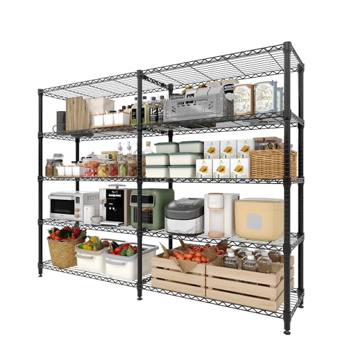 Garvee Storage Shelves 70" H Wire Shelving Rack, 5-Tier Garage Shelving Heavy Duty Metal Storage Shelves for Kitchen Pantry Room, Load 1325 LBS, Adjustable Wire Rack Shelf for Garage Basement