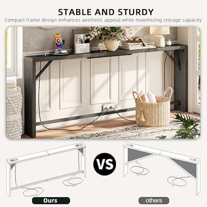 TIQLAB Sofa Table, 79 inch (1.2'' Thickness) Long Console Table Behind Couch, Narrow Entryway Table with Angled Metal Frame, Industrial Console Table, Black - color: Black, size: 79''L x 5.9''W x 31.5''H