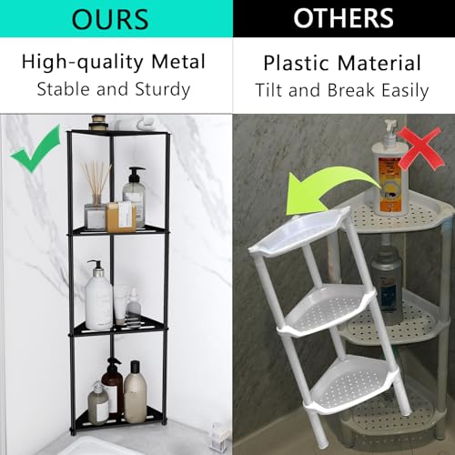 Standing Corner Shower Caddy, 4 Tier Stainless Steel Organizer Stand, Rustproof Shelves for Inside Shower, Black - size: 4 Tier