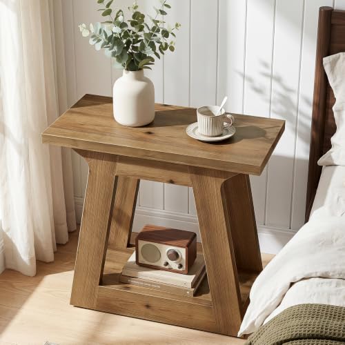 Solid Wood End Table, 23.6" Rustic Narrow Side Table for Living Room, Farmhouse Nightstand for Bedroom,Small Spaces, Brown