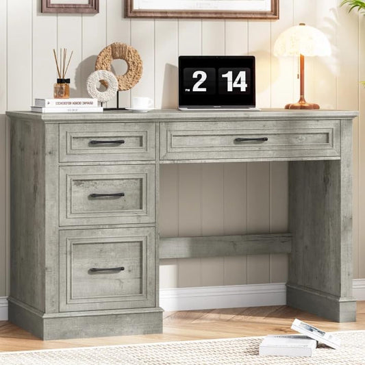 Halitaa Farmhouse 47" Executive Desk with 3 Drawers and Adjustable File Drawer, Workspace for Home Office and Study, Grey. - color: Grey, size: Without Charging Station