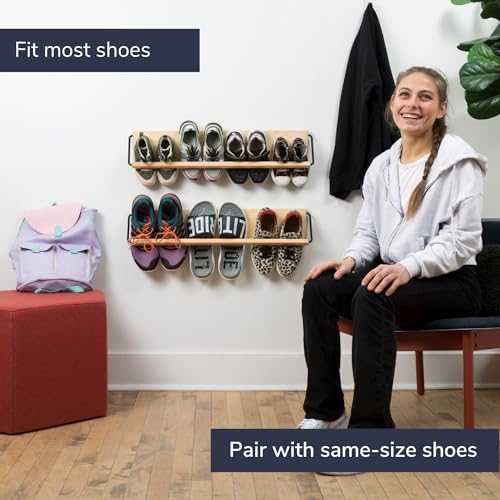 Wall Mounted Shoe Rack - A Wooden, Modern, Slim, and Small Shoe Storage Solution for Shoes and Boots in Narrow Spaces, entryways, or hallways. (30-in-Wide) - size: 30-in-wide (Single)