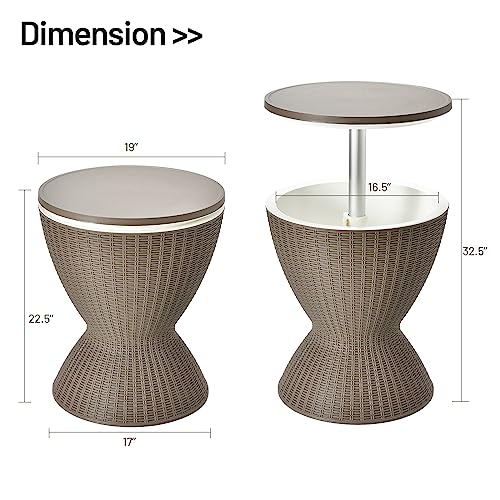 Tangkula Outdoor Cool Bar Table, Rattan Style Patio 8 Gallon Beer and Wine Cooler, All-Weather Ice Bucket w/Height Adjustable Top, Drainage Plug, 3-in-1 Cocktail Coffee Table for Party, Pool (Coffee) - color: Coffee
