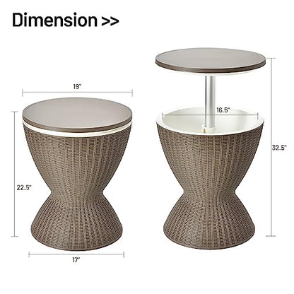 Tangkula Outdoor Cool Bar Table, Rattan Style Patio 8 Gallon Beer and Wine Cooler, All-Weather Ice Bucket w/Height Adjustable Top, Drainage Plug, 3-in-1 Cocktail Coffee Table for Party, Pool (Coffee) - color: Coffee