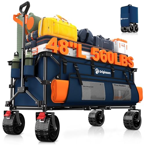 Originsure 300L Collapsible Beach Wagon Cart with Big Wheels, 560lbs, Blue | 48" Foldable Utility Wagon,7" All-Terrain Wheels,Heavy Duty Frame,Compact&Space-Saving,for Camping,Sports,Grocery,Garden - color: B-blue
