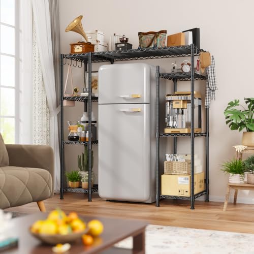 REIBII Mini Fridge Shelf with Storage,4-Tier Adjustable Shelves,665 lbs | With 8 Hooks,Fits Mini Fridge & Kitchen Appliances,Heavy Duty Steel Frame,Easy Tool-Free Assembly, Space-Saving,Dorm & Pantry - size: 52.2"H×50.12"W×18.2"D