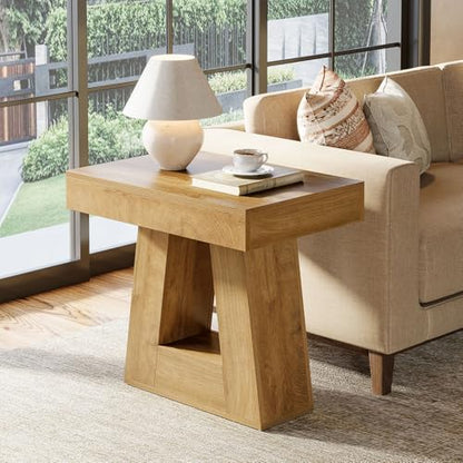 Tribesigns 24" Modern Side Table, 2-Tier Narrow Wooden End Table with Trapezoid Base, Farmhouse Small Nightstand for Living Room, Bedroom, Natural Wood Color - color: Natural Wood Color