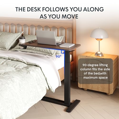 FLEXISPOT Adjustable C Table with Wheels, Mobile Snack Side End Table Sofa Couch Bedside Table Laptop Rolling Cart TV Tray Night Stand for Small Space Side Table(31.5" W x 17.7" D,Rustic Brown) - color: Rustic Brown, size: Large