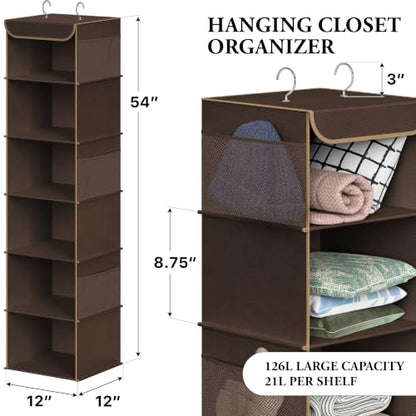 Simple Houseware 6 Shelf Hanging Closet Organizer, Brown - color: Brown, size: 6 Shelf