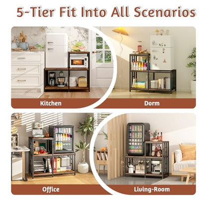 METYERRY 5-Tier Mini Fridge Stand, Bakers Rack with Storage,Multi-Purpose Microwave Stand,Mini Fridge Cabinet,Mini Fridge Shelf for Office,Kitchen,Living Room,Coffee Bar,Rustic Brown - color: Rustic