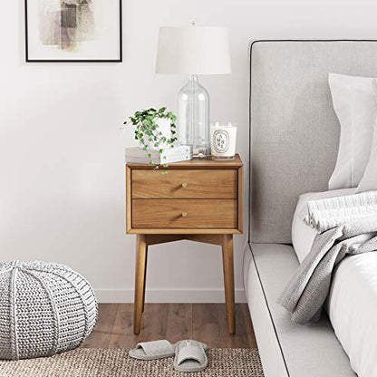 Nathan James 32704 Harper Mid-Century Oak Wood Nightstand with 2-Drawers, Small Side End Table with Storage, Brown - color: Oak Brown, size: Set of 1