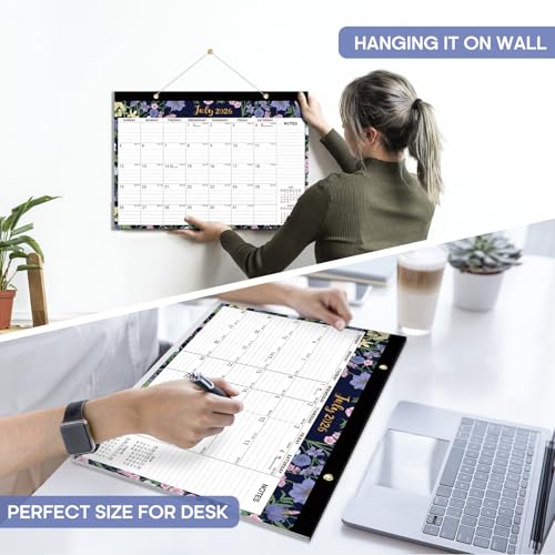 Desk Calendar 2026-2027, 18-Month Calendar Runs from July 2026 to December 2027, Large 17" x 12" Monthly Desktop & Wall Calendar for Home & Office - Midnight Garden - color: g-Midnight Garden, size: Jul 2026 – Dec 2027