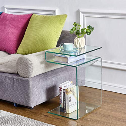 Glass Nightstand,Side Table,S-Shaped End Table for Living Room,Bedside Table for Bedroom (Clear) - color: Clear