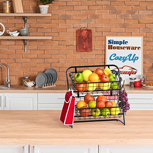 Simple Houseware 2-Tier Rigid Wire Market Basket Stand, Black - size: 2 Tier