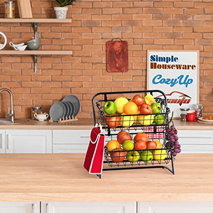 Simple Houseware 2-Tier Rigid Wire Market Basket Stand, Black - size: 2 Tier