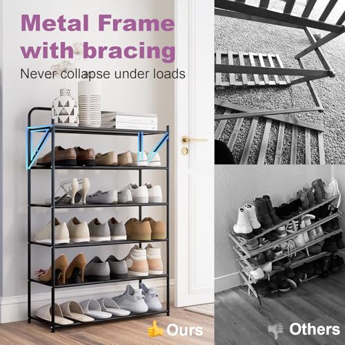 6 Tier No-Assembly Shoe Rack, Foldable Shoes Rack Organizer Without Installation, Portable Solid Metal Shoe Shelves for Closet, Entryway, Front Door Entrance - size: 6 Tier