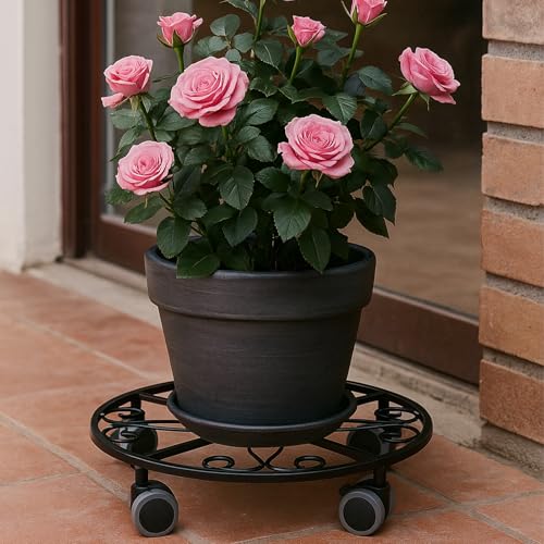3 Pack Plant Caddy with Wheels Heavy Duty 11.8 Inches Metal Plant Stand with Wheels Plant Dolly Rolling Plant Stand Plant Roller with Casters for Indoor and Outdoor (3, Black) - color: Black