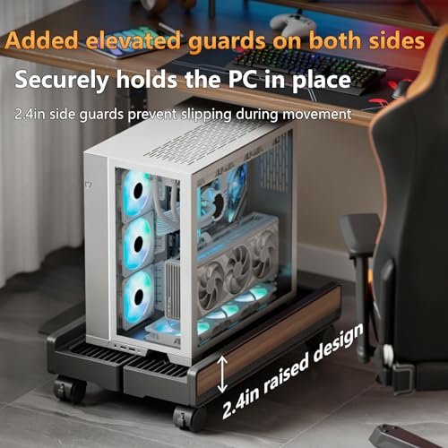 Heavy-Duty Adjustable Mobile CPU Stand with Locking Wheels,PC Tower Floor Cart,Ventilated Rolling Computer Holder Fits Most Gaming&Office Towers, Under Desk PC Riser with Caster Wheels (Wood Grain) - color: Wood Grain