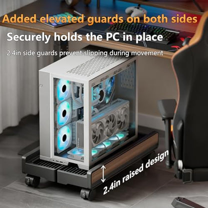 Heavy-Duty Adjustable Mobile CPU Stand with Locking Wheels,PC Tower Floor Cart,Ventilated Rolling Computer Holder Fits Most Gaming&Office Towers, Under Desk PC Riser with Caster Wheels (Wood Grain) - color: Wood Grain